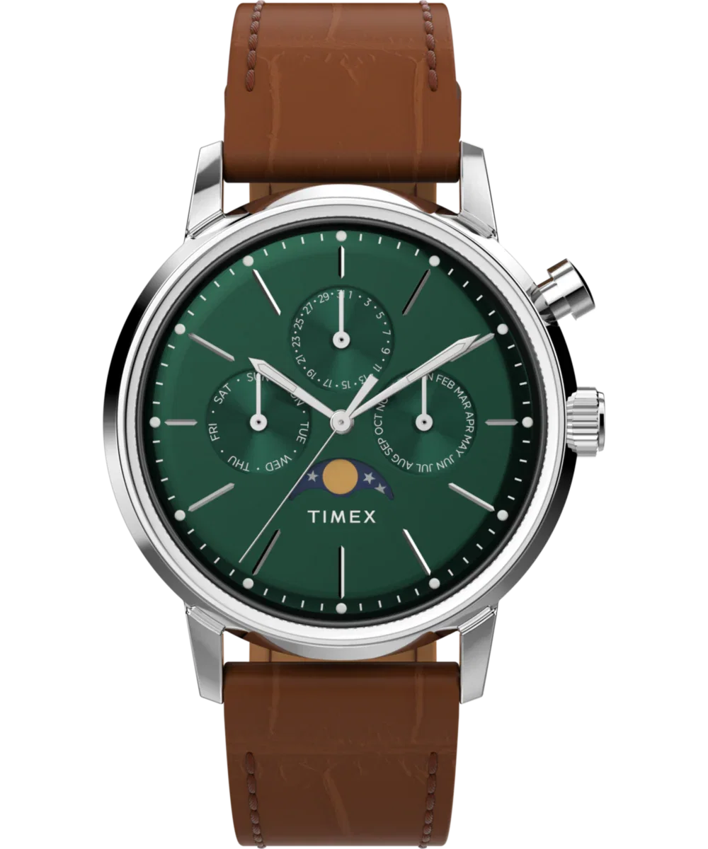 Image of Marlin® Moon Phase 40mm Leather Strap Watch