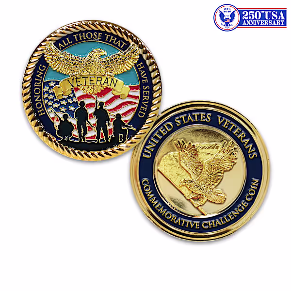 Limited to 5,000! U.S. Veterans Tribute Challenge Coins with Display