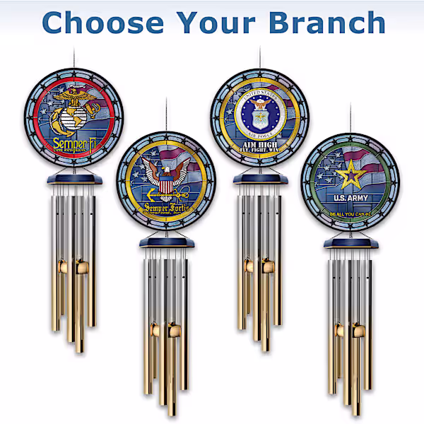 Armed Forces Stained-Glass Wind Chime with Branch Emblem