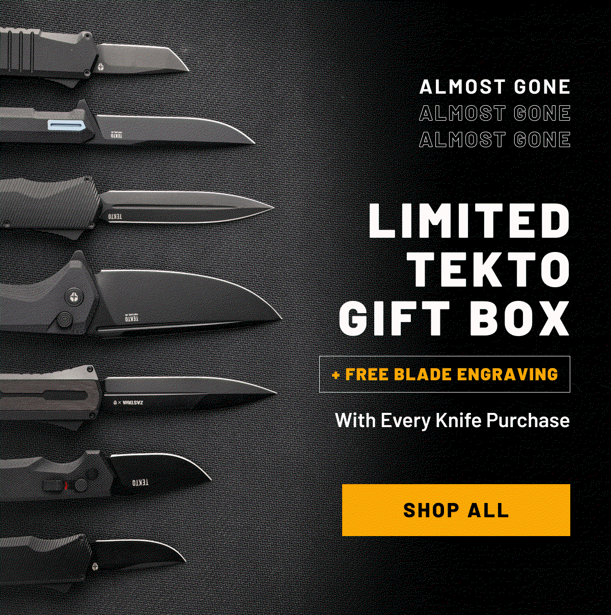 Tekto black lineup with memorial day offer.