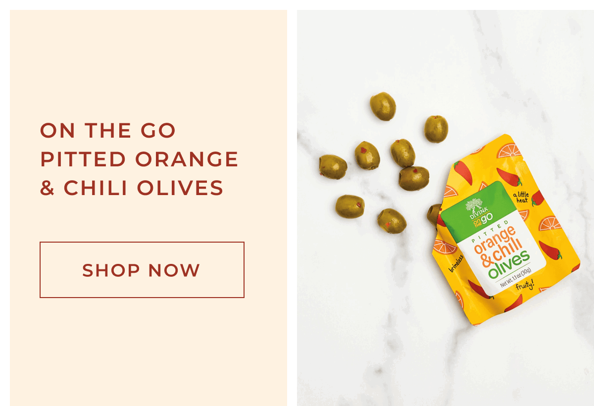 On The Go Pitted Orange & Chili Olives | [ SHOP NOW ]