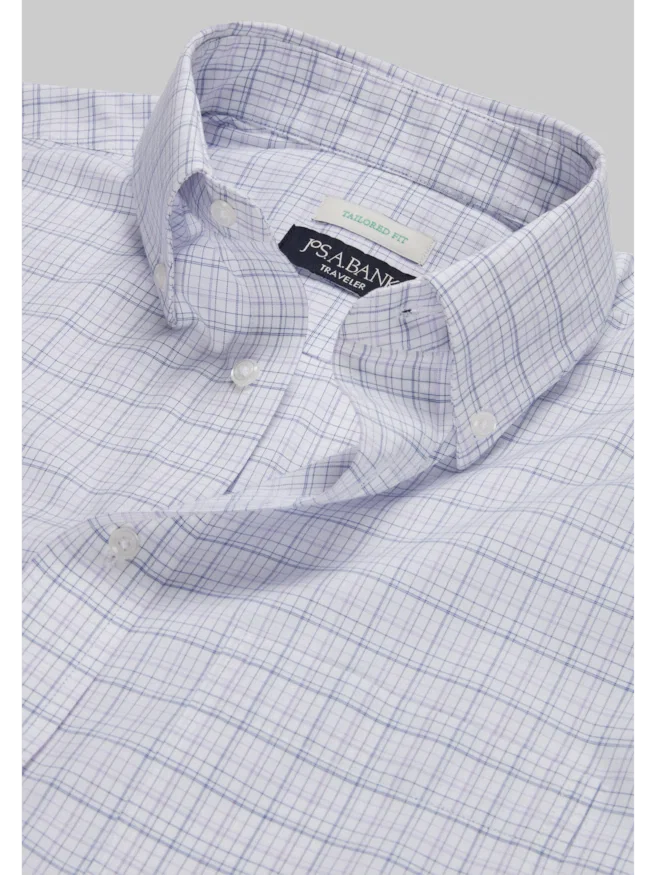 Traveler® Collection Tailored Fit Button-Down Collar Plaid Dress Shirt CLEARANCE