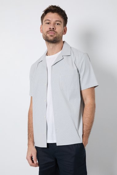 Grey Stripe Short Sleeve Revere Collar Shirt