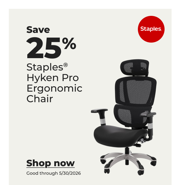Save 25% Staples® Hyken Pro Ergonomic Chair (Good through 5/30/26) - Shop now