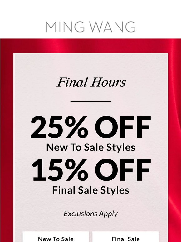 Few Hours Left: Up To 25% Off Sale Styles
