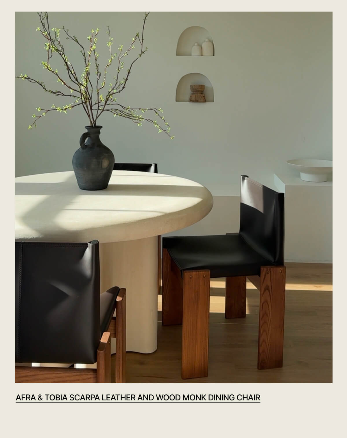 AFRA & TOBIA SCARPA LEATHER AND WOOD MONK DINING CHAIR