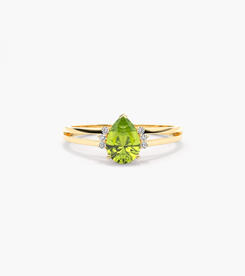 Prong Setting Pear Peridot Side Stone Engagement Ring