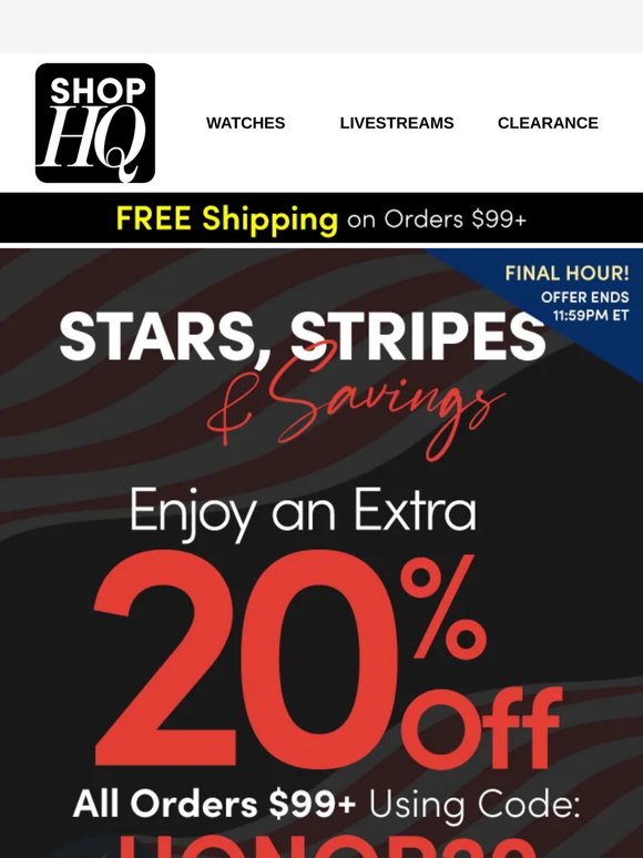 ⌚️ FINAL HOUR for Extra 20% Memorial Day Savings!