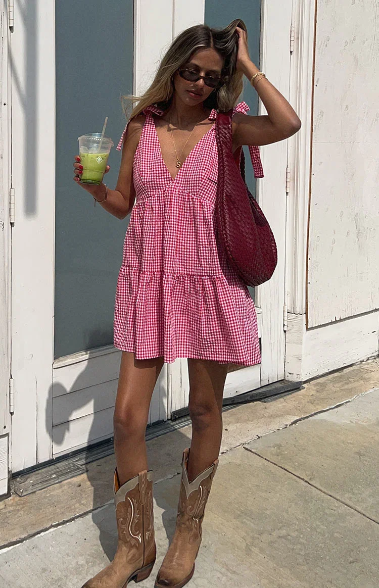 Image of Angel Girl Red Gingham Mini Dress