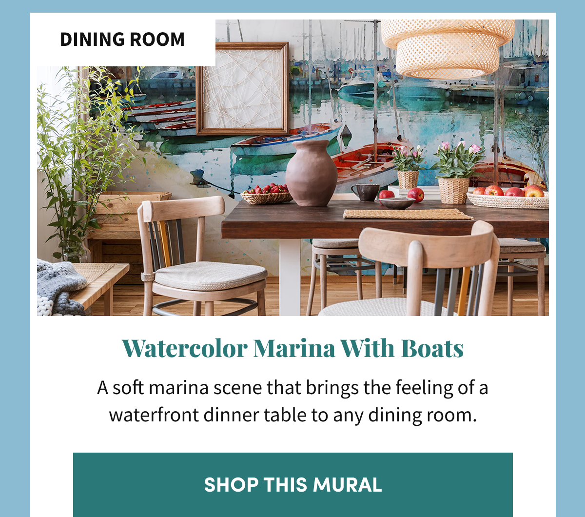 Dining Room. Watercolor Marina With Boats. Shop This Mural.