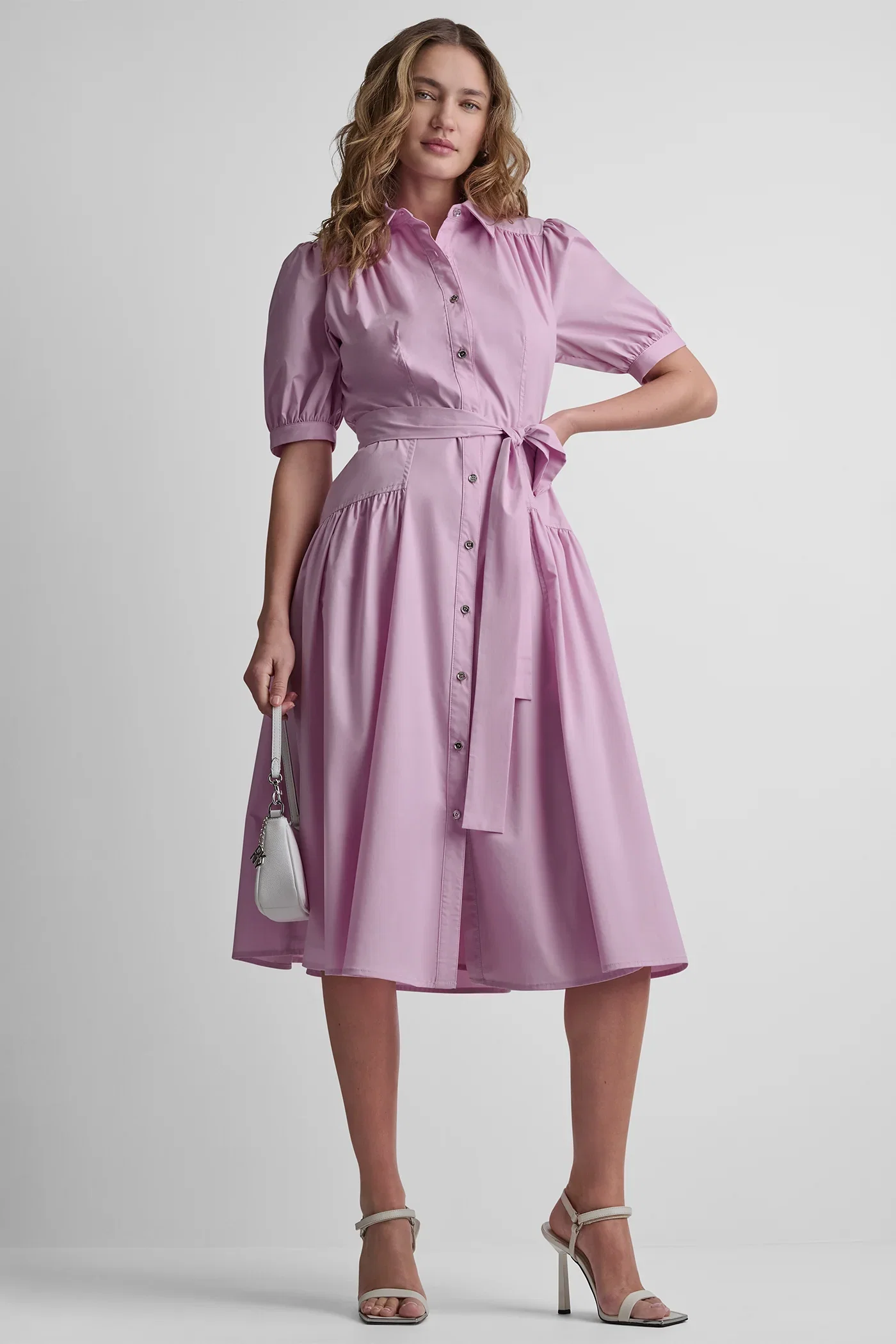 Image of DROP-WAIST MIDI SHIRT DRESS
