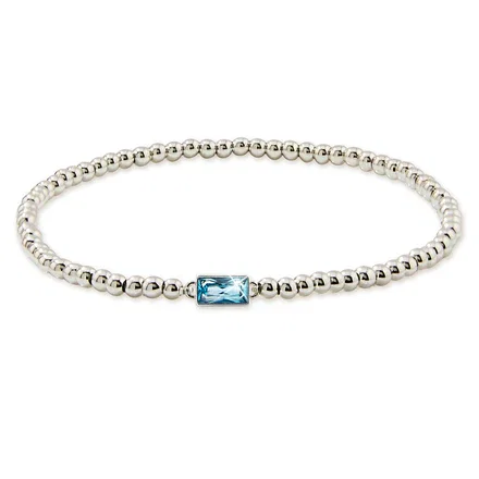 Silvertone Baguette Crystal Beaded Stretch Bracelet