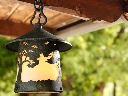 A Craftsman style chain pendant light.