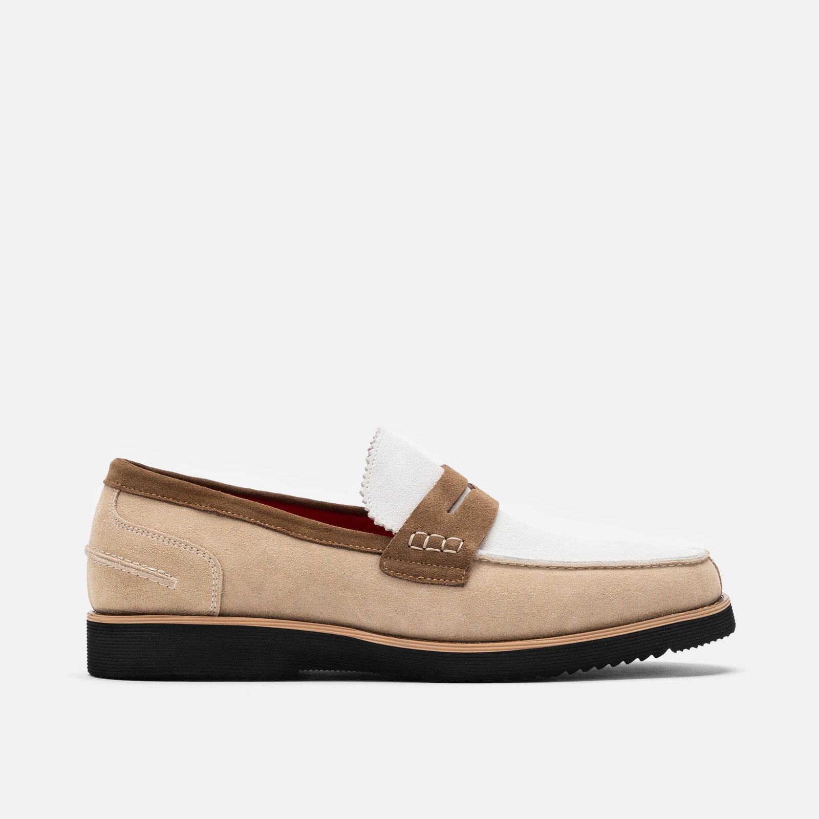 Image of Abe Camel/White Suede Penny Loafers