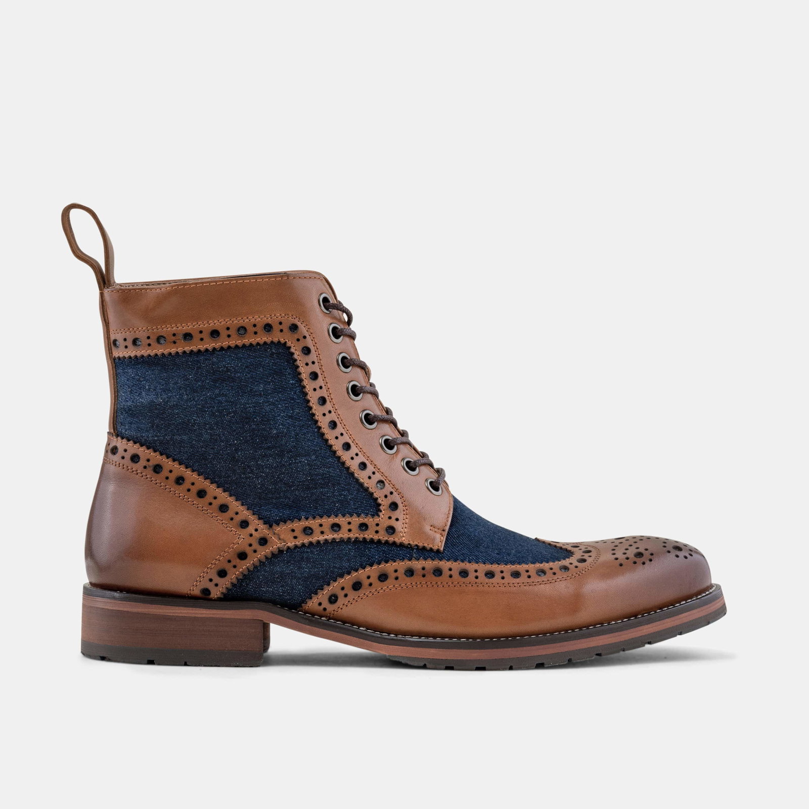 Image of Belmont Denim Wingtip Combat Boots