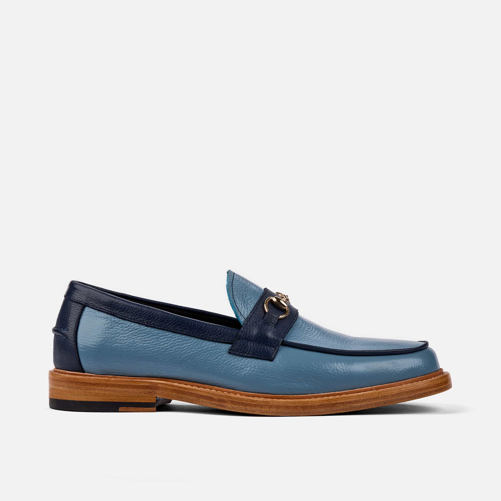 Image of Boardwalk Blue Leather Horse-Bit Loafers