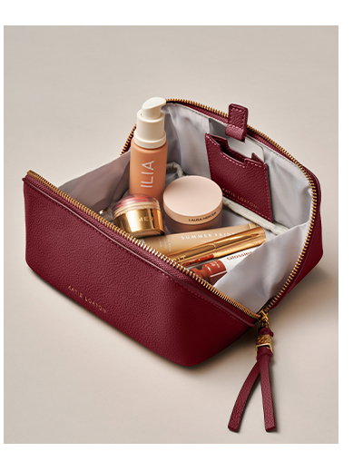 Fold-Out Mirror Makeup Bag in Cherry