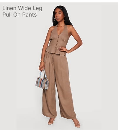 Shop Linen Wide Leg Pull On Pants