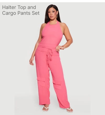Shop Plus Size Crepe Knit Halter Top and Cargo Pants Set