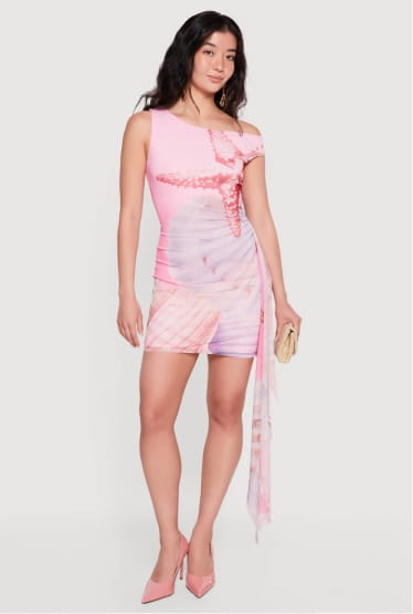 Shop Almost Famous Starfish and Seashell Print Mini Dress