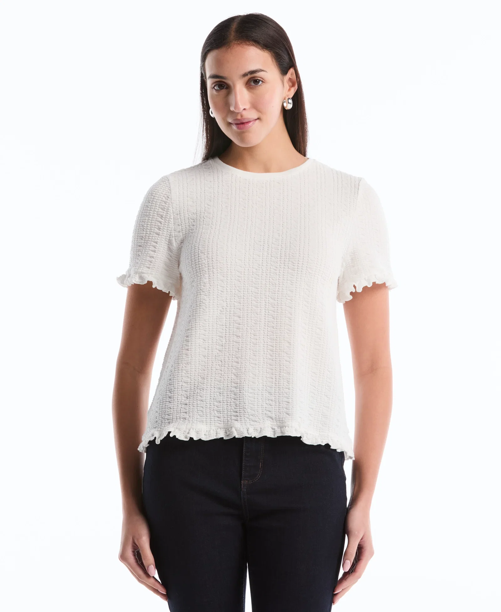 Image of Puckered Ruffle Sleeve Top