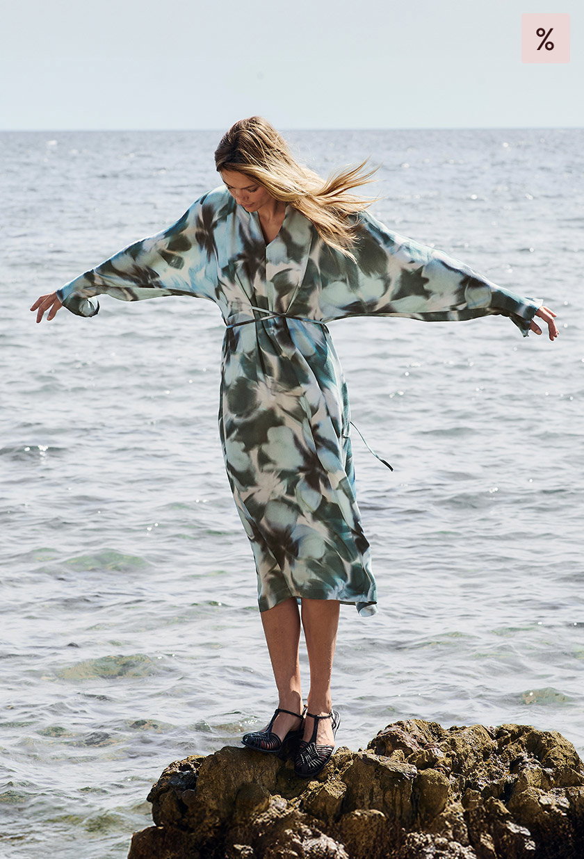 Kimono Kleid Wickeloptik Midi aus LENZING™ ECOVERO™