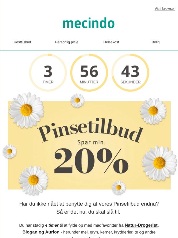 KUN 4 TIMER TILBAGE 🌿 Spar min. 20% på madfavoritter