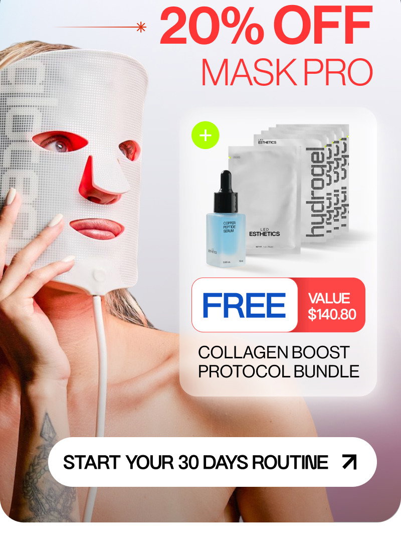 women wearing mask pro, serum bottle, text