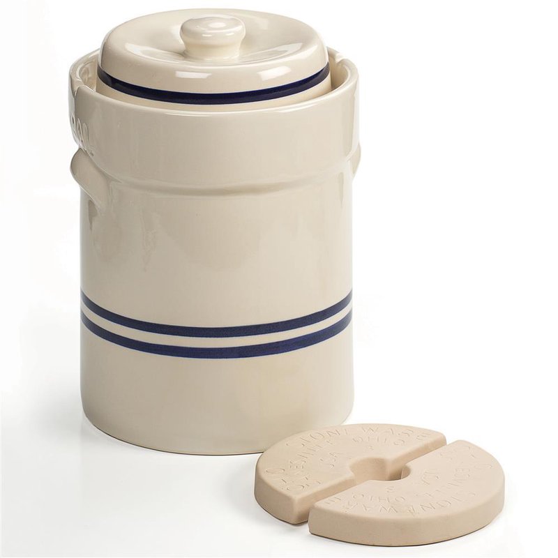Image of Striped European-Style Fermenting Crock - 3 Gallon