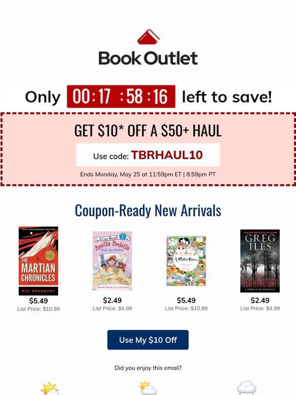 Final hours to use your $10 coupon