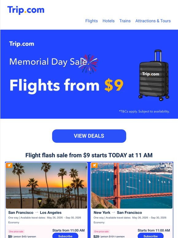 Flights from $9 + Up to 80% Off Hotels