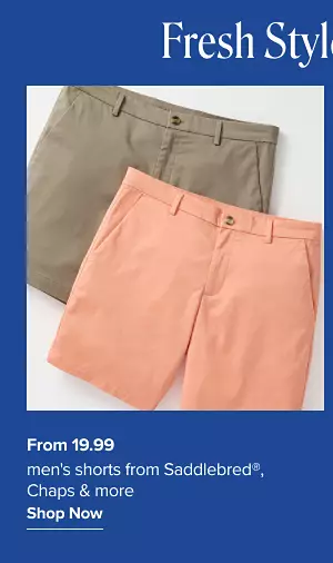Fresh styles for him.
From 17.99. Mens summer apparel form Ocean and Coast, Izod, Southern Proper and more. A man on a boat rail wearing a blue button down shirt. Shop now.