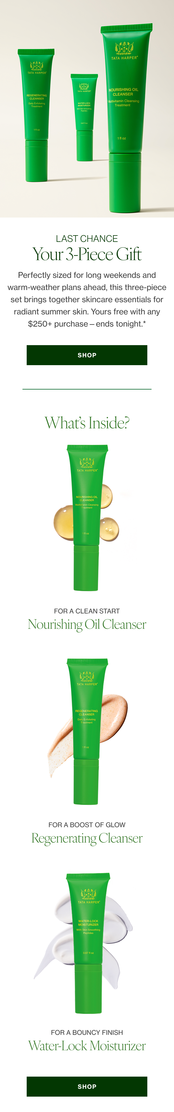 Perfectly sized for long weekends and warm-weather plans ahead, this three-piece set brings together skincare essentials for radiant summer skin. Yours with any $250+ purchase—ends tonight.* 