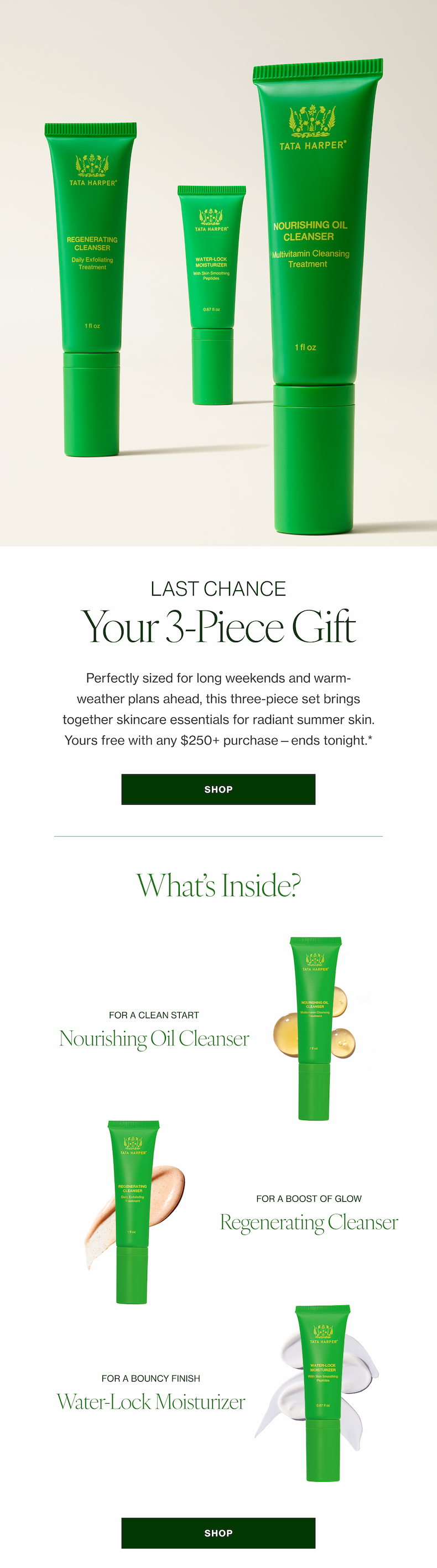Perfectly sized for long weekends and warm-weather plans ahead, this three-piece set brings together skincare essentials for radiant summer skin. Yours with any $250+ purchase—ends tonight.*  