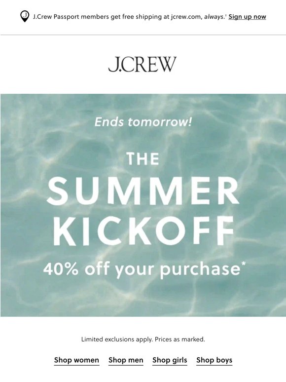 Ends soon: 40% off your purchase & 50% off swim