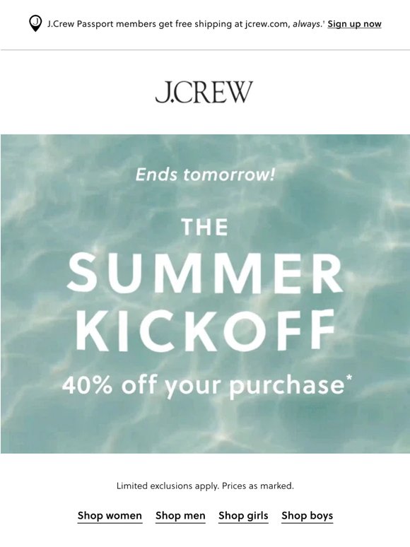 Ends soon: 40% off your purchase & 50% off swim