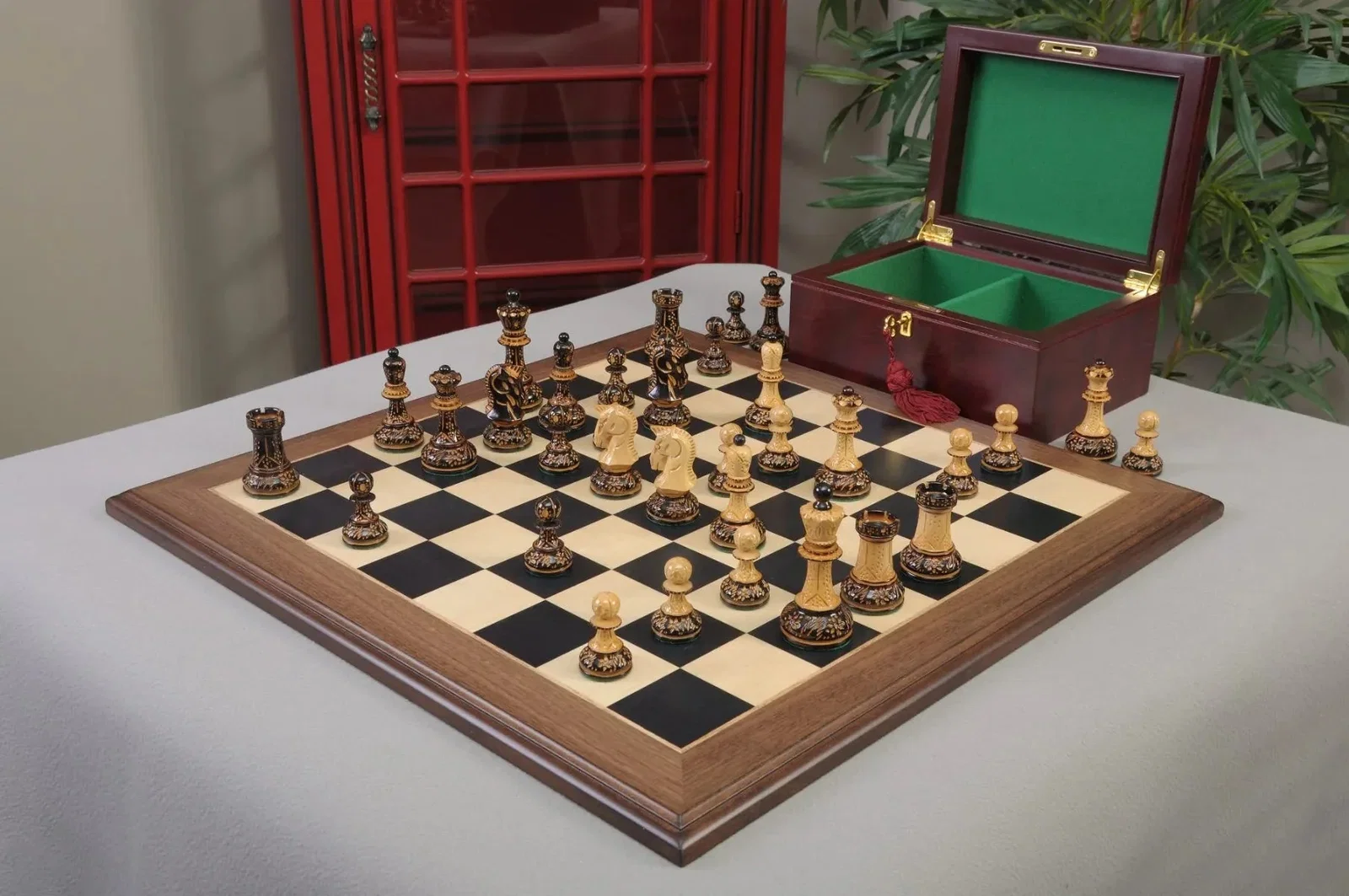 Image of The Burnt Dubrovnik Series Chess Set, Box, & Board Combination