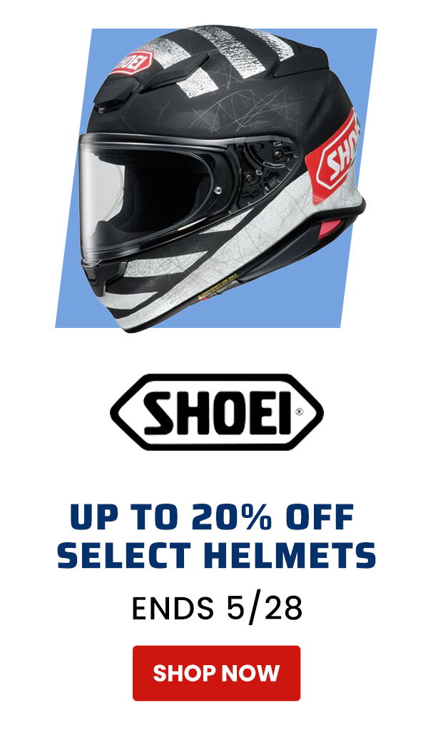 Shoei  Up To 20% Off Select Helmets  Ends 5/28