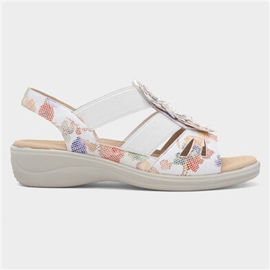 Softlites Womens White Wedge Flower Slip On Sandal