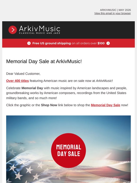 Memorial Day Sale at ArkivMusic