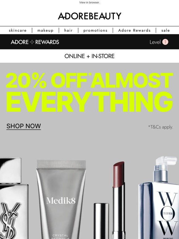20% off SkinCeuticals, Medik8, Prada and more*