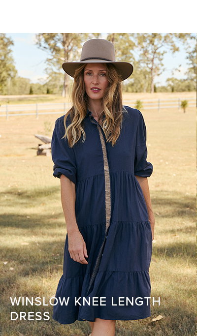 Shop Winslow Knee Length Dress in Midnight Clay