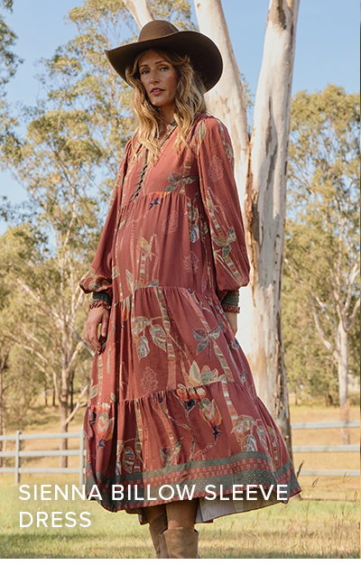 Shop Sienna Billow Sleeve Dress in Outback