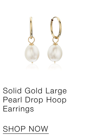 Solid Gold Large Pearl Drop Hoop Earrings