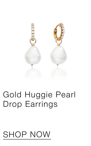 Gold Huggie Pearl Drop Earrings