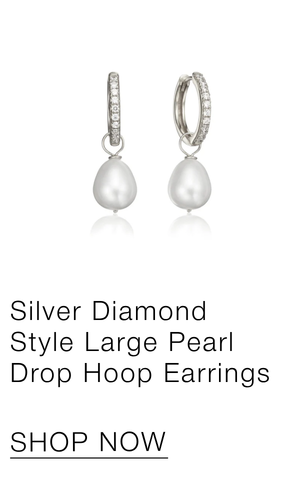 Silver Diamond Style Large Pearl Drop Hoop Earrings