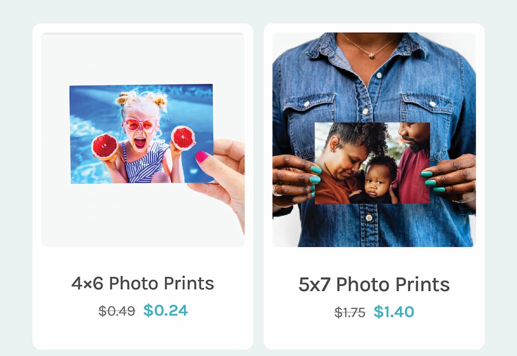 4x6” Photo Prints $0.24 5x7” Photo Prints $1.40