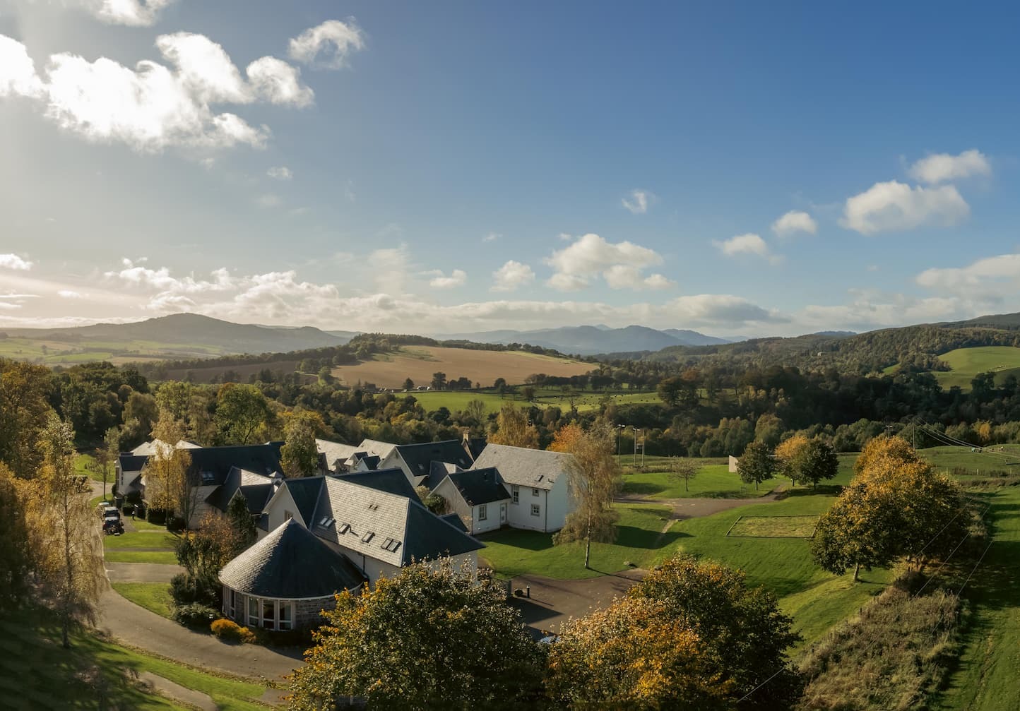 Sunny view over Culcrieff towards the Highlands