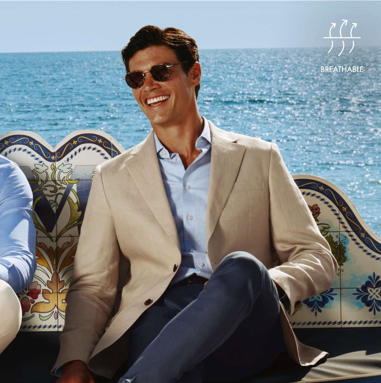 Non-Iron Cotton Linen Prince of Wales Shirt - Mid Blue