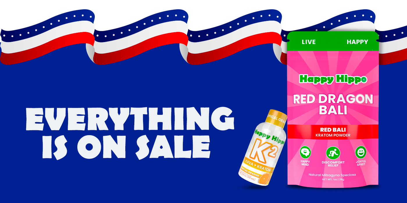 Blue promotional banner stating everything on sale with kratom products and 30% discount message
